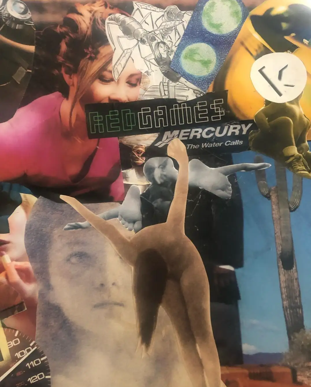 Collage in reds and yellows with the words “Red games” and “Mercury.”