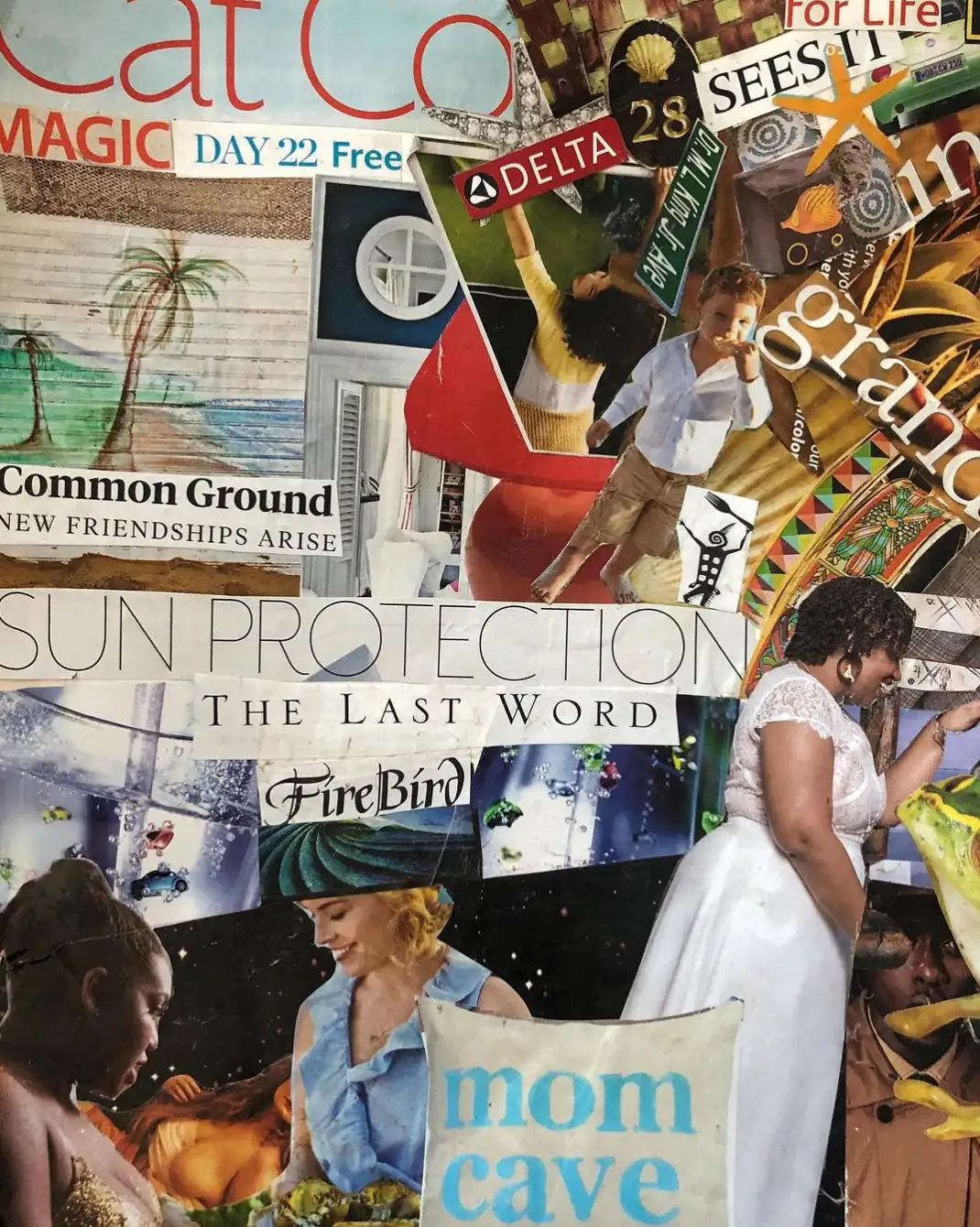 Collage with the phrases “Sun protection”, “The last word” and “Mom cave.”